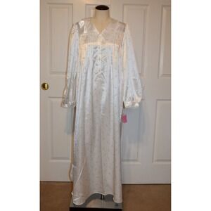 Jean Alison‎ Nwt's Satin Long Gown Nightgown Blue Floral Pin Tuck Women's M